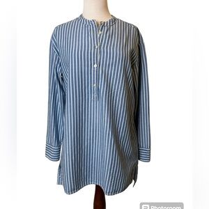 Faherty Dress Shirt Women Size M Stripes Blue White Button Front Organic Cotton